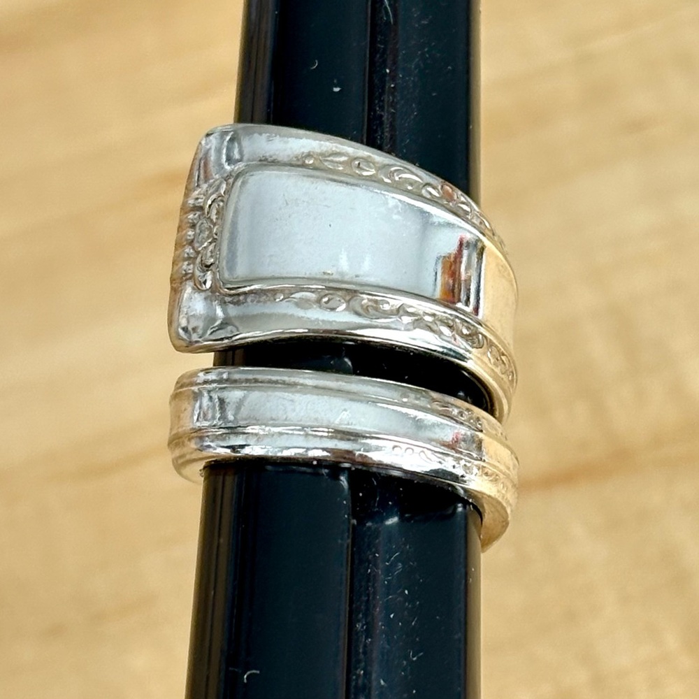 Elegant Baroness Silver Plated Spoon Flatware Ring size 6.75 Handmade